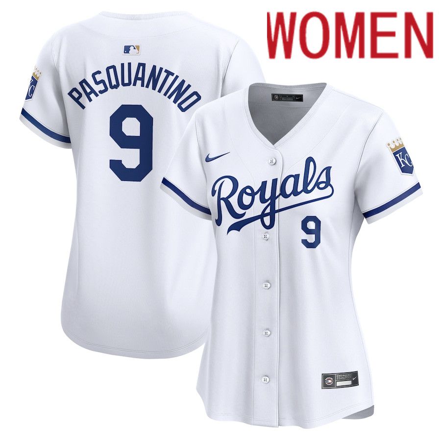 Women Kansas City Royals 9 Vinnie Pasquantino Nike White Home Limited Player MLB Jersey